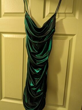 Emerald Green Metallic Slip Dress